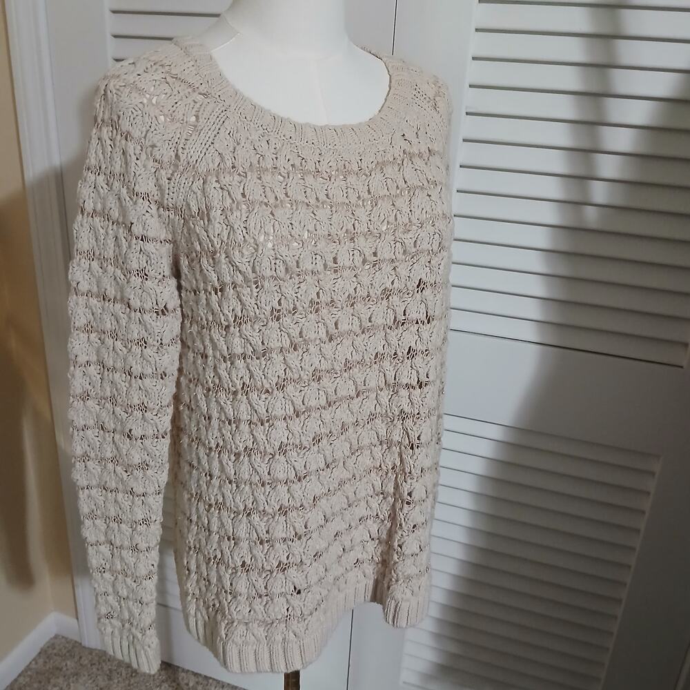 Willow & Clay M Cream Metallic Thread Long-Sleeved Raglan-Sleeved Cotton Sweater